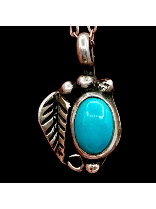 Native American Jewelry - Native American Turquoise Sterling Pendant Necklace 16" Signed by Artist